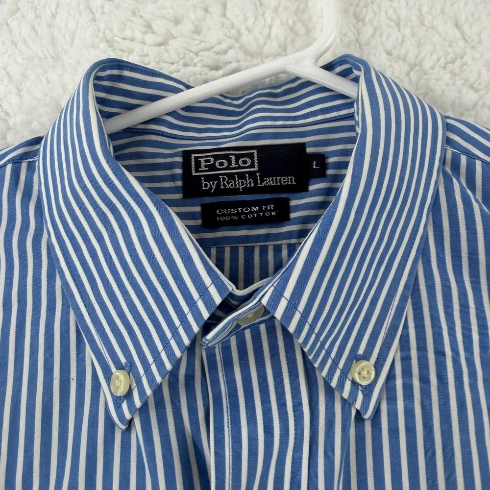 Polo Ralph Lauren Shirt Mens Large‎ Blue Striped Long Sleeve Button Down Custom